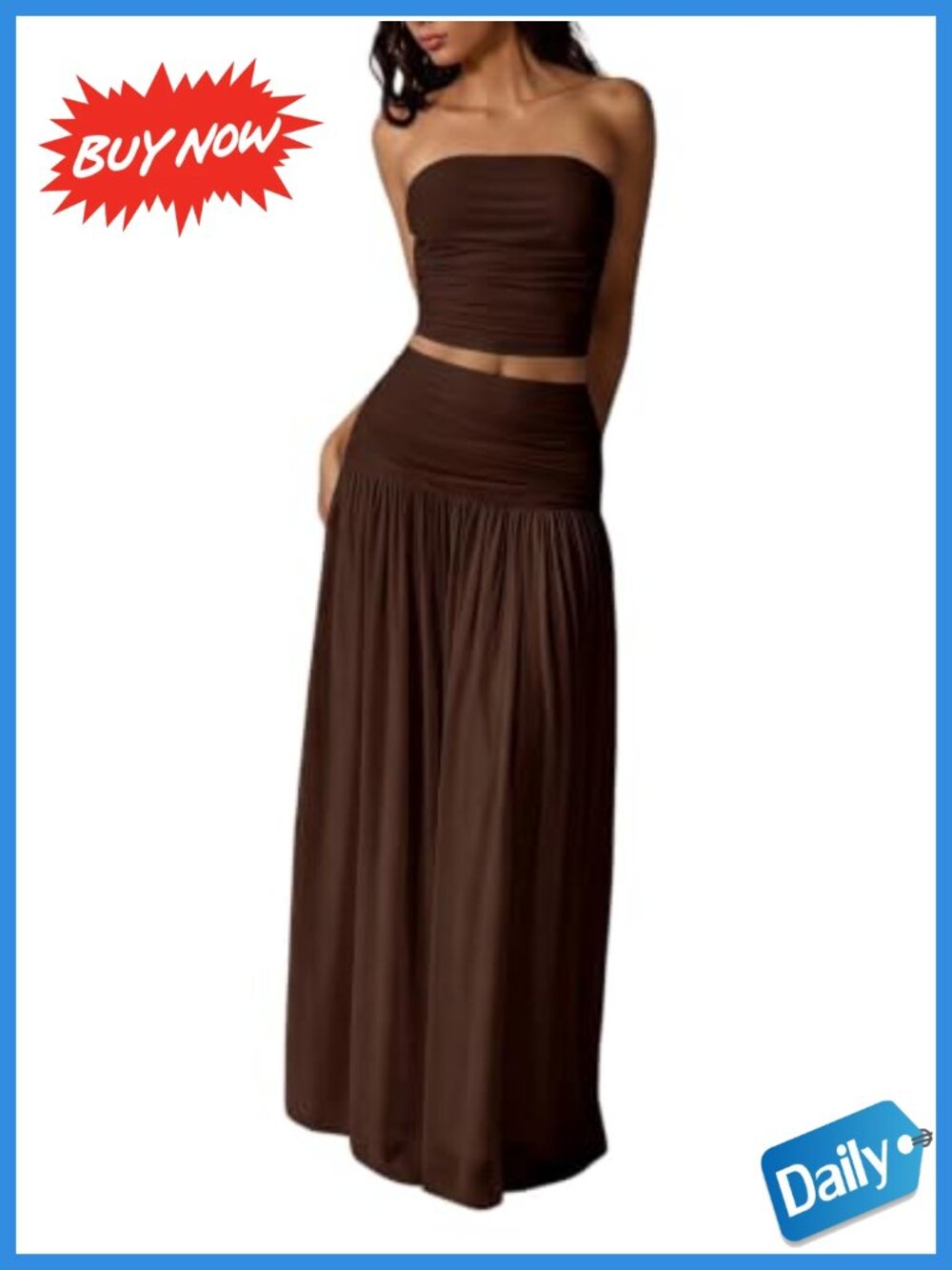 Mesh Ruched Bandeau Crop Top & Maxi Skirt 2 Piece Set Sleeveless